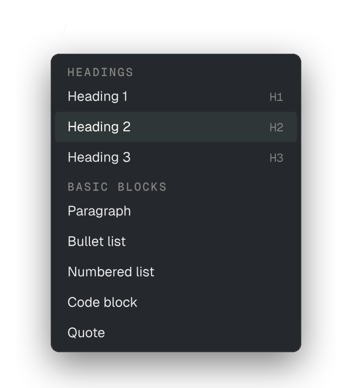 Markus slash-command menu