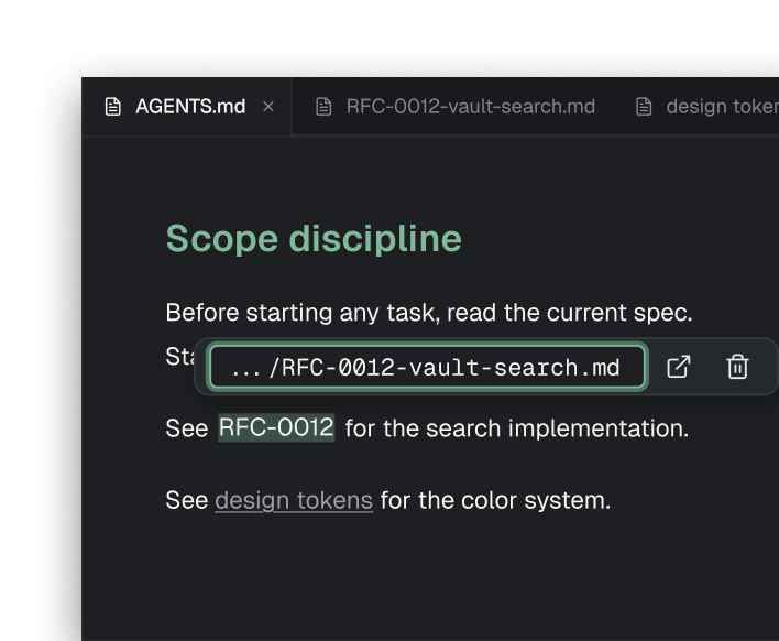 Markus link toolbar pointing at another markdown file